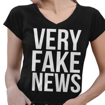 Very Fake News Funny Donald Trump Women V-Neck T-Shirt - Monsterry