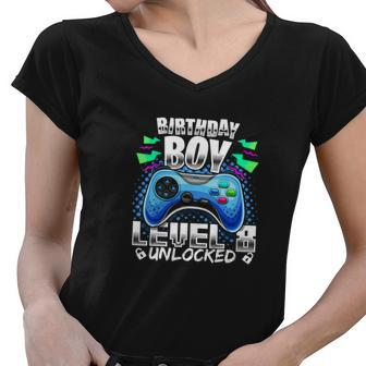 Video Game Level 8 Unlocked Funny 8Th Birthday Graphic Design Printed Casual Daily Basic Women V-Neck T-Shirt - Thegiftio UK