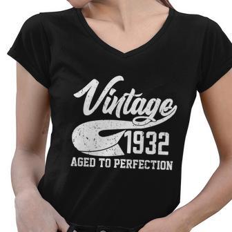 Vintage 1932 Aged To Perfection 90Th Birthday Women V-Neck T-Shirt - Monsterry UK