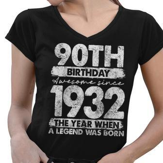 Vintage 1932 Limited Edition 1932 90 Years Old 90Th Birthday Women V-Neck T-Shirt - Seseable