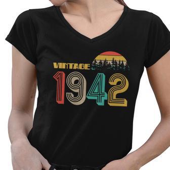 Vintage 1942 Sun Wilderness 80Th Birthday Women V-Neck T-Shirt - Monsterry DE