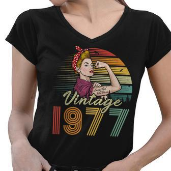 Vintage 1977 Limited Edition 1977 45Th Birthday 45 Years Old Women V-Neck T-Shirt - Seseable