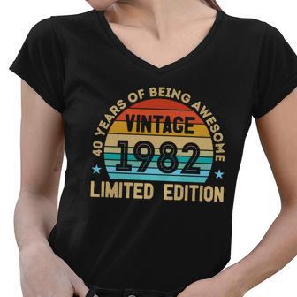 Vintage 1982 Almost All Original Parts Retro Funny 40Th Birthday Gift Women V-Neck T-Shirt - Monsterry