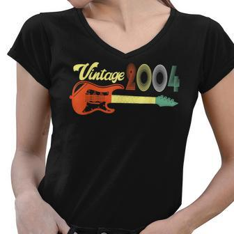 Vintage 2004 Retro 18Th Birthday With Guitar 18 Years Old Women V-Neck T-Shirt - Seseable