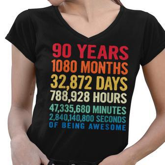 Vintage 90 Years Of Being Awesome Unique 90Th Birthday Gifts Women V-Neck T-Shirt - Seseable