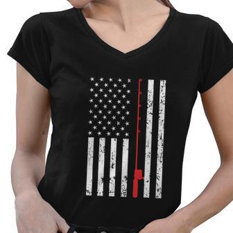 Vintage American Flag Fishing Funny Women V-Neck T-Shirt - Monsterry DE