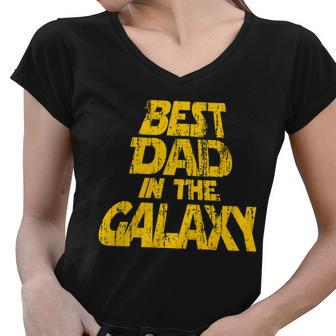 Vintage Best Dad In The Galaxy Women V-Neck T-Shirt - Monsterry
