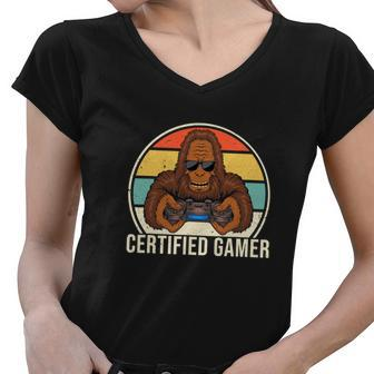 Vintage Certified Gamer Funny Retro Video Game Women V-Neck T-Shirt - Monsterry CA