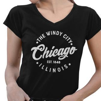 Vintage Chicago The Windy City Illinois Est Women V-Neck T-Shirt - Monsterry AU