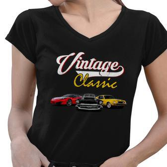 Vintage Classic Oldies Cars Tshirt Women V-Neck T-Shirt - Monsterry
