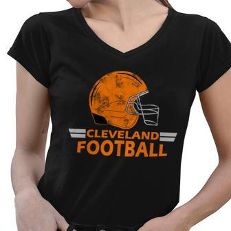 Vintage Cleveland Football Helmet Women V-Neck T-Shirt - Monsterry UK