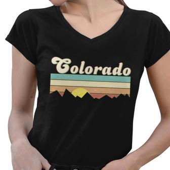 Vintage Colorado Mountain Sunset Tshirt Women V-Neck T-Shirt - Monsterry CA