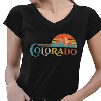 Vintage Colorado Retro Colors Sun Mountains Women V-Neck T-Shirt - Monsterry DE