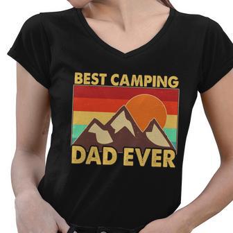 Vintage Colors Best Camping Dad Ever Tshirt Women V-Neck T-Shirt - Monsterry