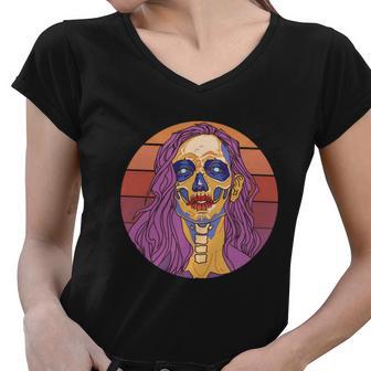 Vintage Day Of The Dead Dia De Los Muertos Cartoon Girl Tshirt Women V-Neck T-Shirt - Monsterry DE