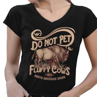 Vintage Do Not Pet The Fluffy Cows Women V-Neck T-Shirt - Monsterry UK