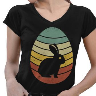 Vintage Easter Bunny Egg Women V-Neck T-Shirt - Monsterry