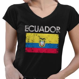 Vintage Ecuador Ecuadorian Flag Pride Gift Cool Gift Women V-Neck T-Shirt - Thegiftio UK