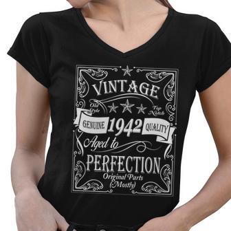 Vintage Genuine Quality 1942 Original Parts Mostly 80Th Birthday Women V-Neck T-Shirt - Monsterry DE