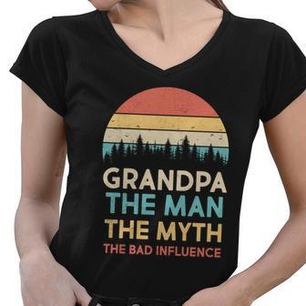Vintage Grandpa Man Myth The Bad Influence Women V-Neck T-Shirt - Monsterry AU