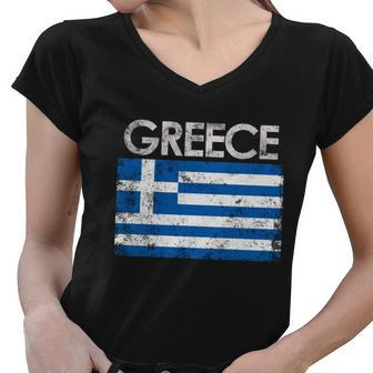 Vintage Greece Greek Flag Pride Gift Women V-Neck T-Shirt - Monsterry CA