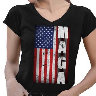 Vintage Grunge Maga American Flag Women V-Neck T-Shirt - Monsterry CA