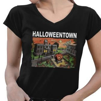 Vintage Halloween Town Women V-Neck T-Shirt - Monsterry CA