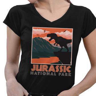 Vintage Jurassic National Park Poster Women V-Neck T-Shirt - Monsterry UK