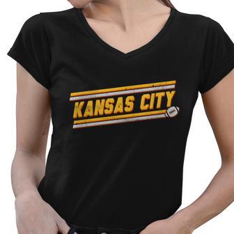 Vintage Kansas City Football V2 Women V-Neck T-Shirt - Monsterry AU