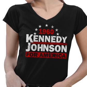 Vintage Kennedy Johnson 1960 For America Women V-Neck T-Shirt - Monsterry DE