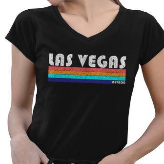 Vintage Las Vegas Nevada Stripe Logo Women V-Neck T-Shirt - Monsterry AU