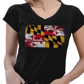 Vintage Maryland Flag Women V-Neck T-Shirt - Monsterry UK