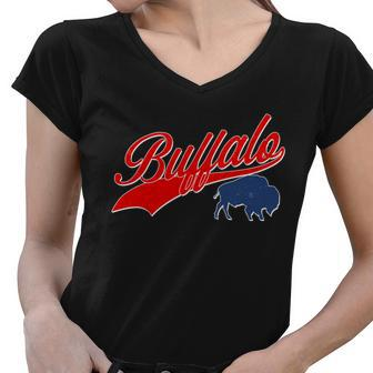 Vintage New York Buffalo Football Logo Women V-Neck T-Shirt - Monsterry CA