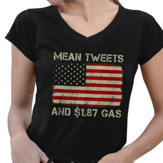 Vintage Old American Flag Mean Tweets And 187 Gas Women V-Neck T-Shirt - Monsterry UK