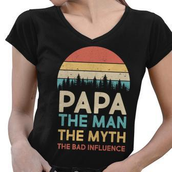 Vintage Papa Man Myth The Bad Influence Tshirt Women V-Neck T-Shirt - Monsterry DE
