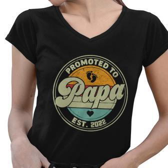 Vintage Promoted To Papa 2022 For New Papa First Time Retro Women V-Neck T-Shirt - Monsterry