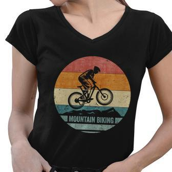 Vintage Retro Downhill Mountain Bike Mtb Mountain Biking Gift Women V-Neck T-Shirt - Monsterry AU