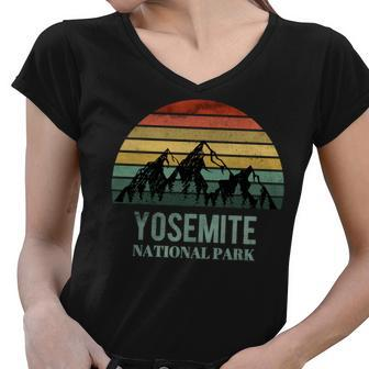 Vintage Retro Yosemite National Park Mountain California Women V-Neck T-Shirt - Seseable