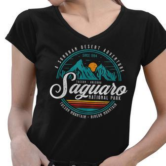 Vintage Saguaro National Park Arizona Souvenir Women V-Neck T-Shirt - Seseable