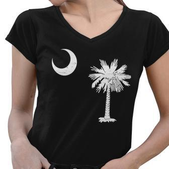 Vintage South Carolina Flag Palmetto Moon Women V-Neck T-Shirt - Monsterry UK