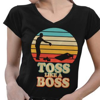 Vintage Toss Like A Boss Cornhole Women V-Neck T-Shirt - Monsterry