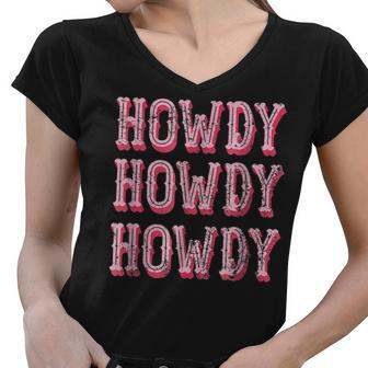 Vintage White Howdy Rodeo Western Country Southern Cowgirl V3 Women V-Neck T-Shirt - Seseable