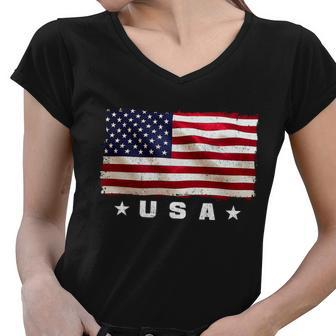 Vintage Worn Usa Flag V2 Women V-Neck T-Shirt - Monsterry AU