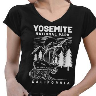 Vintage Yosemite National Park California Hiker Women V-Neck T-Shirt - Seseable