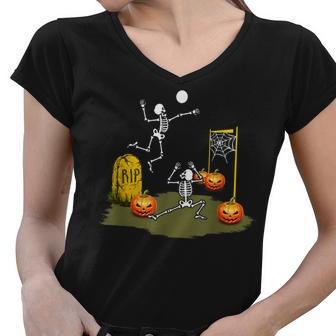 Volleyball Halloween Volleyween Skeleton Costume Funny Women V-Neck T-Shirt - Thegiftio UK