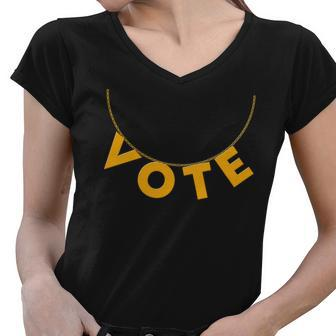 Vote Gold Chain Necklace 2020 Election Graphic Design Printed Casual Daily Basic Women V-Neck T-Shirt