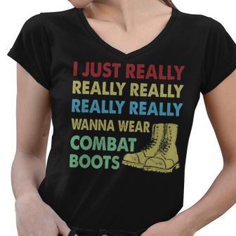 Wanna Wear Combat Boots Women V-Neck T-Shirt - Monsterry