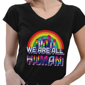 We Are All Human Pride Month Women V-Neck T-Shirt - Monsterry UK
