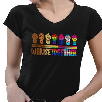 We Rise Together Lgbtq Pride Social Justice Equality Ally Graphic Design Printed Casual Daily Basic Women V-Neck T-Shirt - Thegiftio