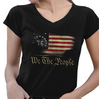 We The People American History 1776 Independence Day Vintage Women V-Neck T-Shirt - Monsterry DE